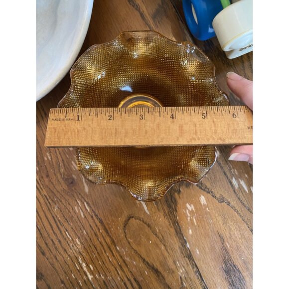 Set Of 3 Vintage Colony Blue & Pink Ruffled Waffle Glass Bowls - Picture 2 of 10